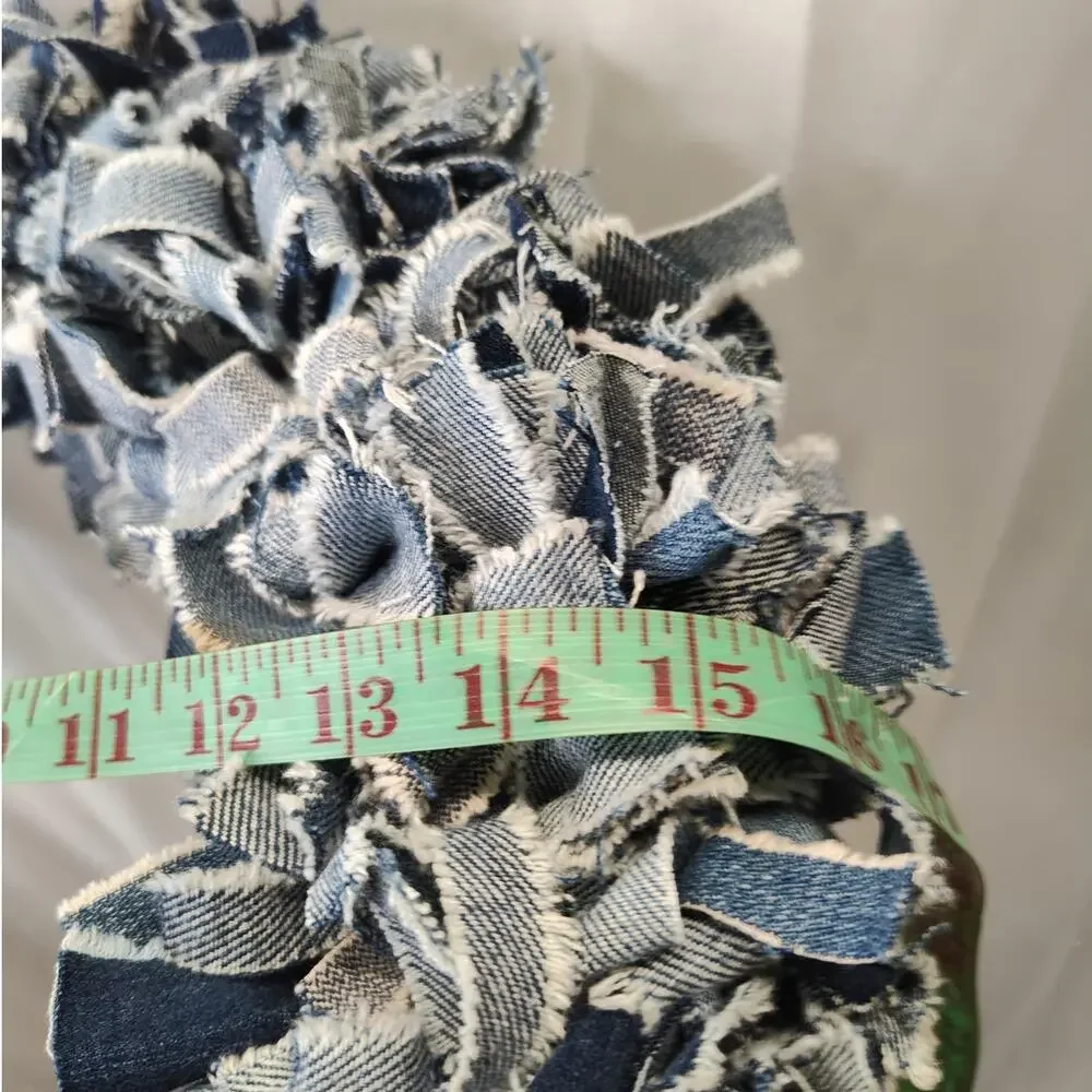 Upcycled Denim Rag Wreath with God Bless American Sign, 16